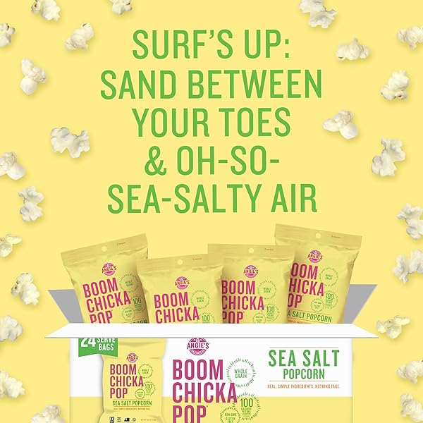 ANGIE’S BOOMCHICKAPOP SEA SALT POPCORN, NON-CANDY EASTER BASKET STUFFER, 0.6 OZ. INDIVIDUAL BAG (PACK OF 24)