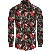 fohemr Mens Christmas Novelty Shirt Ugly Santa Claus Button Down Long Sleeve Funny Holiday Costume Shirts for Party