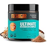 FreshCap Mushrooms Ultimate Mushroom Supplement Powder 12,000mg - Nootropic Organic Mushroom Complex for Focus & Memory, Brain Support Supplement, Ayurveda Mushroom Powder Extract (60 Servings)