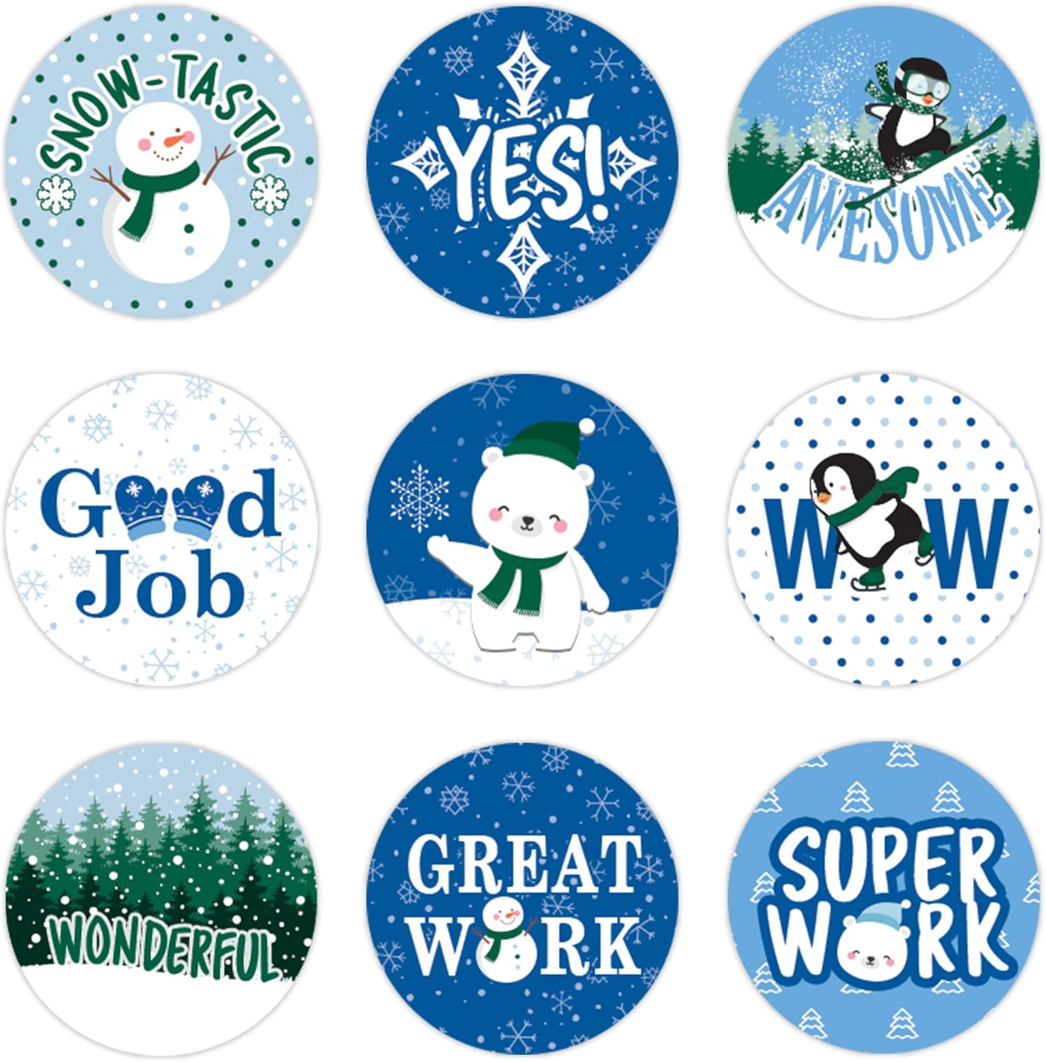 Teacher Reward Stickers for Kids (Winter Theme) - 1,080 Stickers