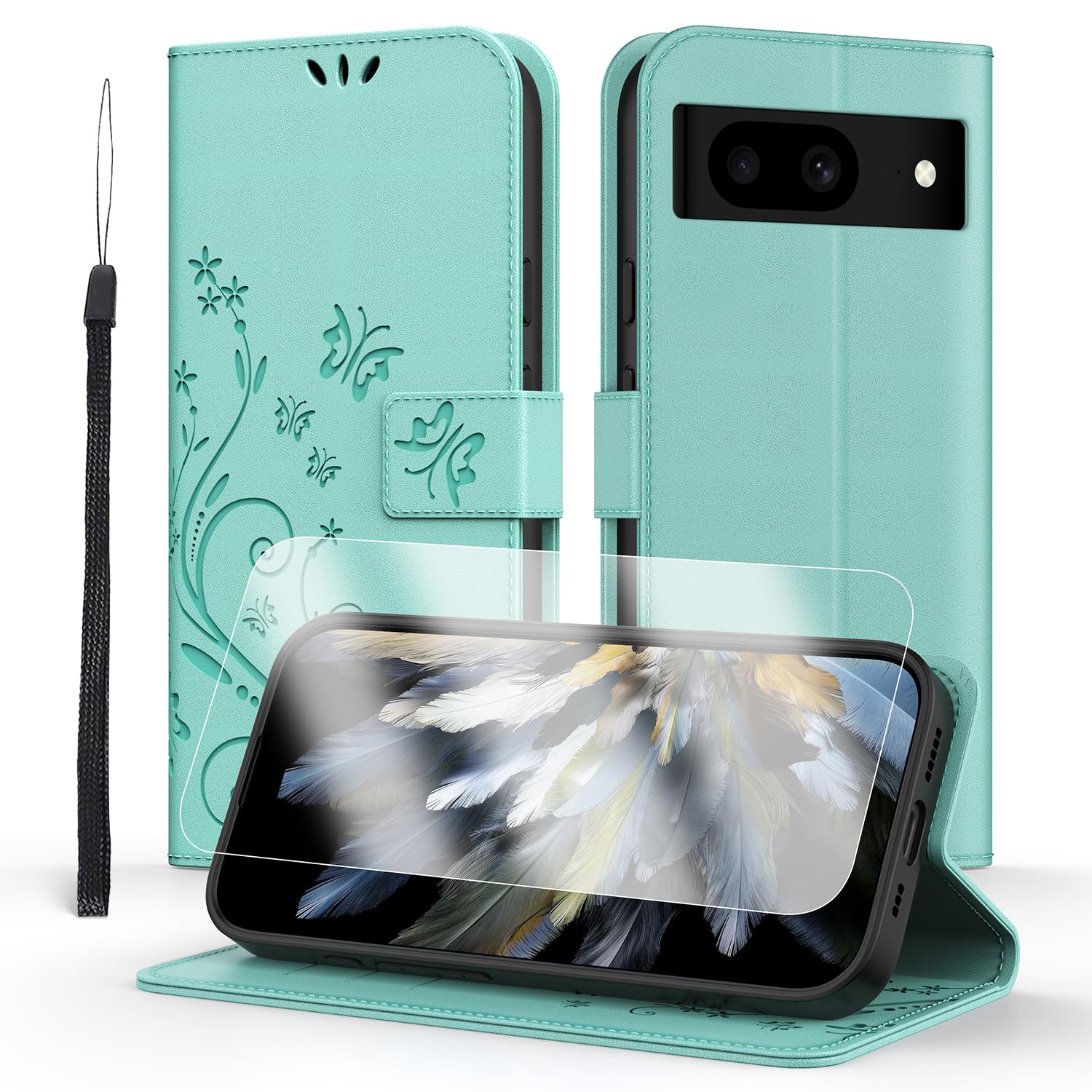 Anshow for Google Pixel 9/10 Pro XL Case Wallet with Wrist Strap, Flip Leather Case with Cards Holder Phone Case with Kickstand Cover for Google Pixel 9/10 Pro XL, Green