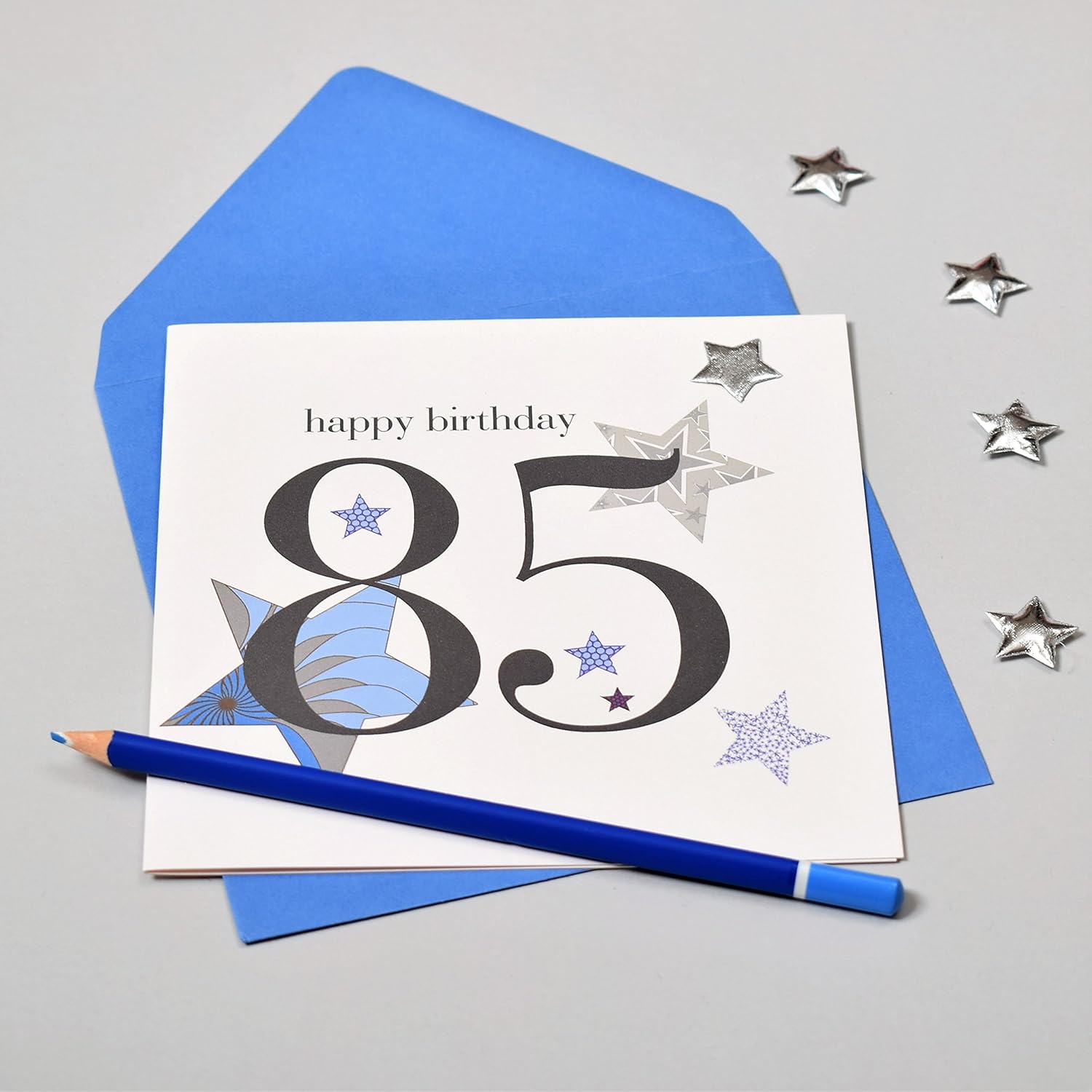 Claire Giles Greeting Cards, Happy 85th Birthday Card, Blue Stars Age 85 Birthday Greeting Card, Embellished with a padded star - Image 4