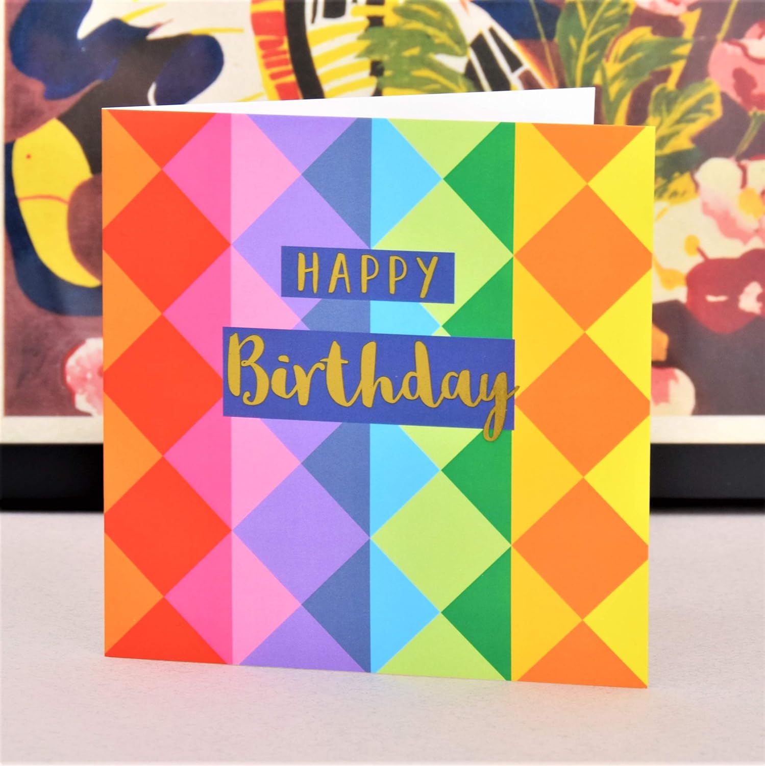 Claire Giles Greeting Cards, Happy Birthday Card, Colour Diamonds, Text Foiled in Shiny Gold, Open, for Him for Her Friend - Image 5