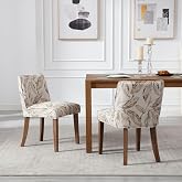DM Furniture Upholstered Parsons Chair Set of 2, Linen Fabric Floral Patterned Dining Chairs with Walnut Wood Leg Cushioned Back Modern Rustic Side Chairs for Living Room/Kitchen/Dining/Restaurant