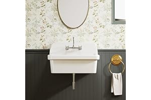 ELLAI White Ceramic Farmhouse Kitchen Sink 30"x19"x18" Farm Style Wall Mount Utility Sink High Back Floating Bathroom Sink Wall Mounted Laundry Sink with 8 Inch Center Faucet Polished Chrome