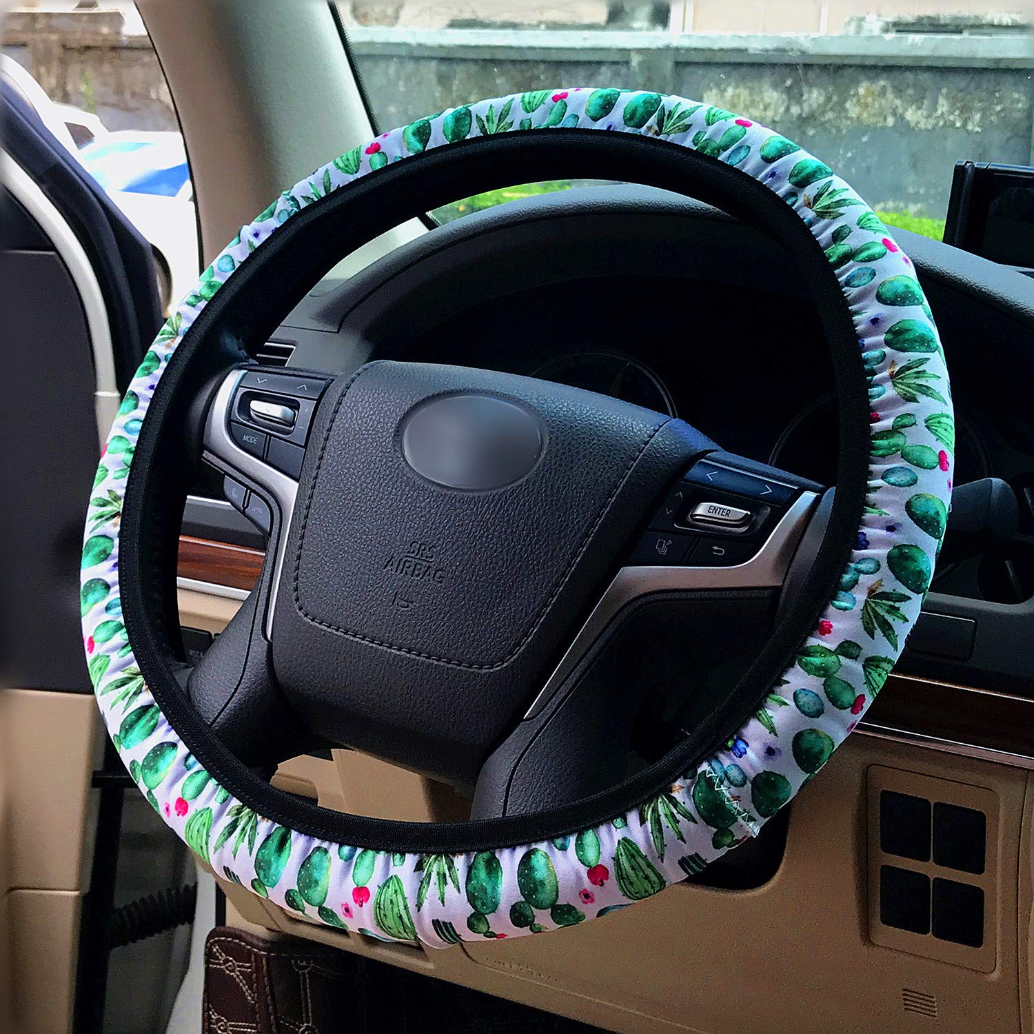 Labbyway Cactus Pattern Steering Wheel Cover for 15inch Car Steering