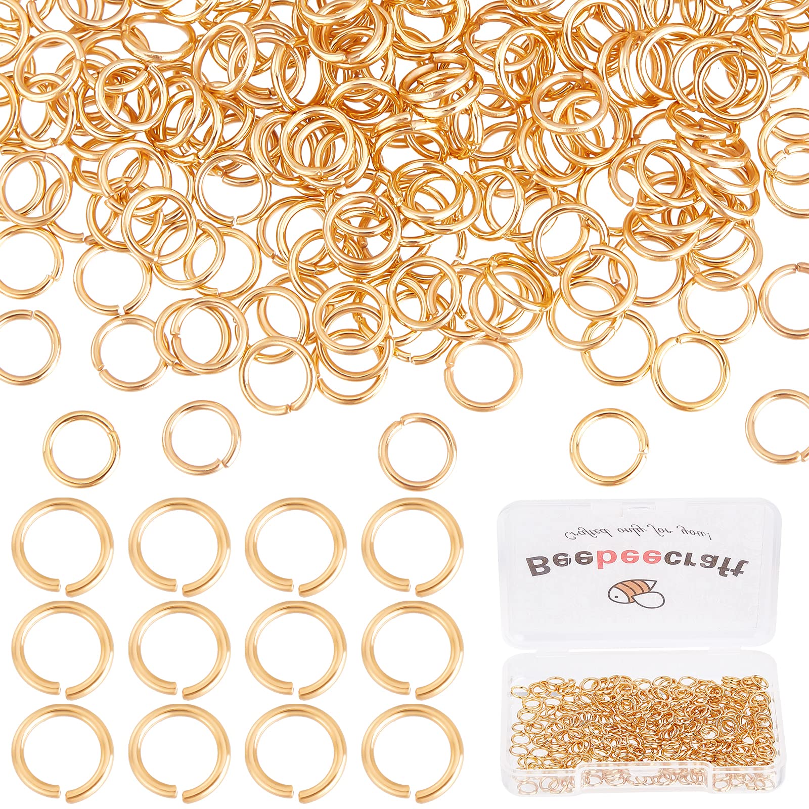 Beebeecraft 300Pcs/Box 5mm Gold Jump Rings 24K Gold Plated Open Split Jump Rings Yellow Connector for Jewelry Making Necklace Bracelet Repair