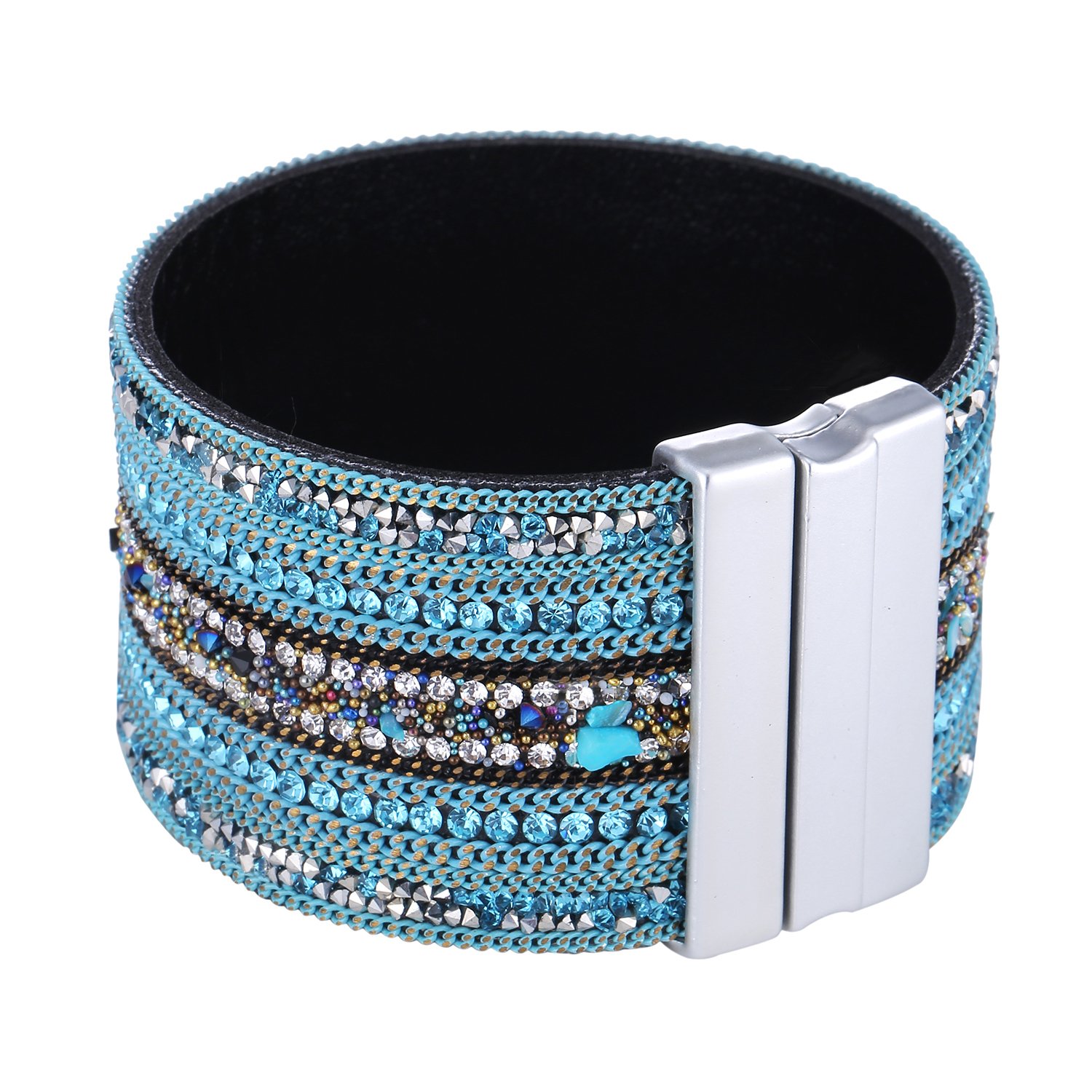 Morella Women’s Glitter Bracelet with Zirconia Stones and Magnetic Clasp – Turquoise White