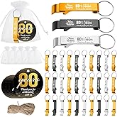 Dandat 54 Sets 80th Birthday Party Favors for Guests Birthday Beer Opener Keychain Cheers to 80 Bottle Opener Keychain with Thank You Cards and Gift Bags for Anniversary Wedding Party Favors