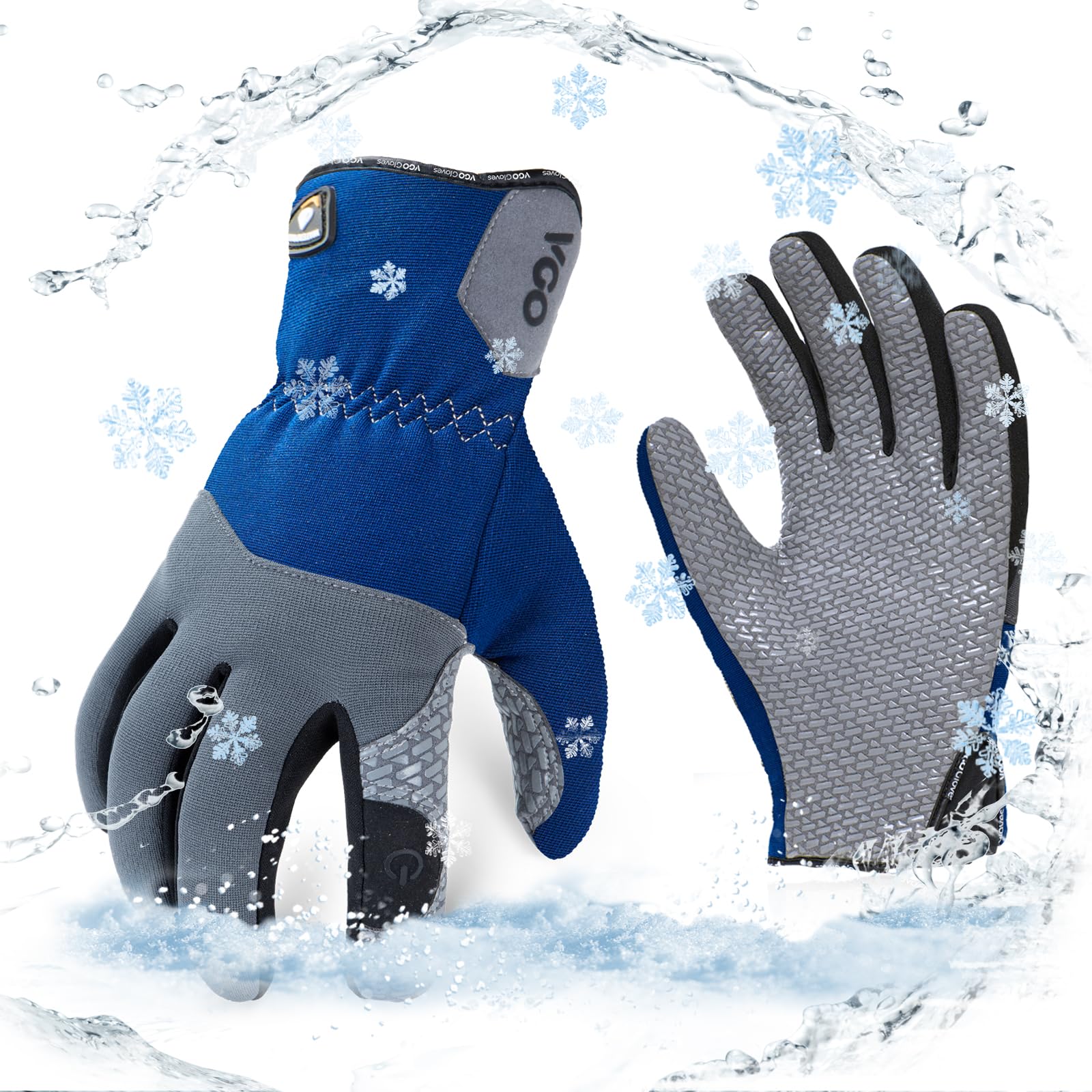 Vgo... 0℃/32°F Winter Synthetic Leather Work Gloves, Cold Weather Waterproof Safety Work Gloves,Cold Storage or Freezer Use,w/3M Thinsulate Lining 1Pair SL7717FLWP(Blue,M)