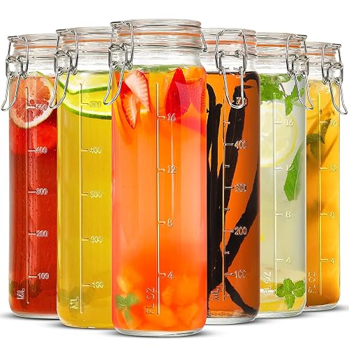 Absovetu 6 Pack Glass Jars with Lids Glass Juice Bottles 600ml/20 oz - Clip Top Storage Jars with Lids Airtight for Milk Spice Jam Pasta Beans Dry Food Kitchen Storage Containers
