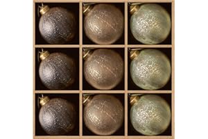 DN DECONATION Christmas Tree Ball Ornaments Set of 9, Brown & Green 3.14” Glass Ball Ornaments, Decorative Hanging Ornaments for Christmas Tree, Holiday Decorations Winter Decor Gift Indoor
