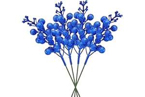 LHMTQVK 20 PCS Christmas Glitter Berry Stems Artificial Berry Twig Stem Picks for Christmas Tree DIY Xmas Festive Wreath Crafts Home Ornaments Garland Holiday Party Decorations (Blue)