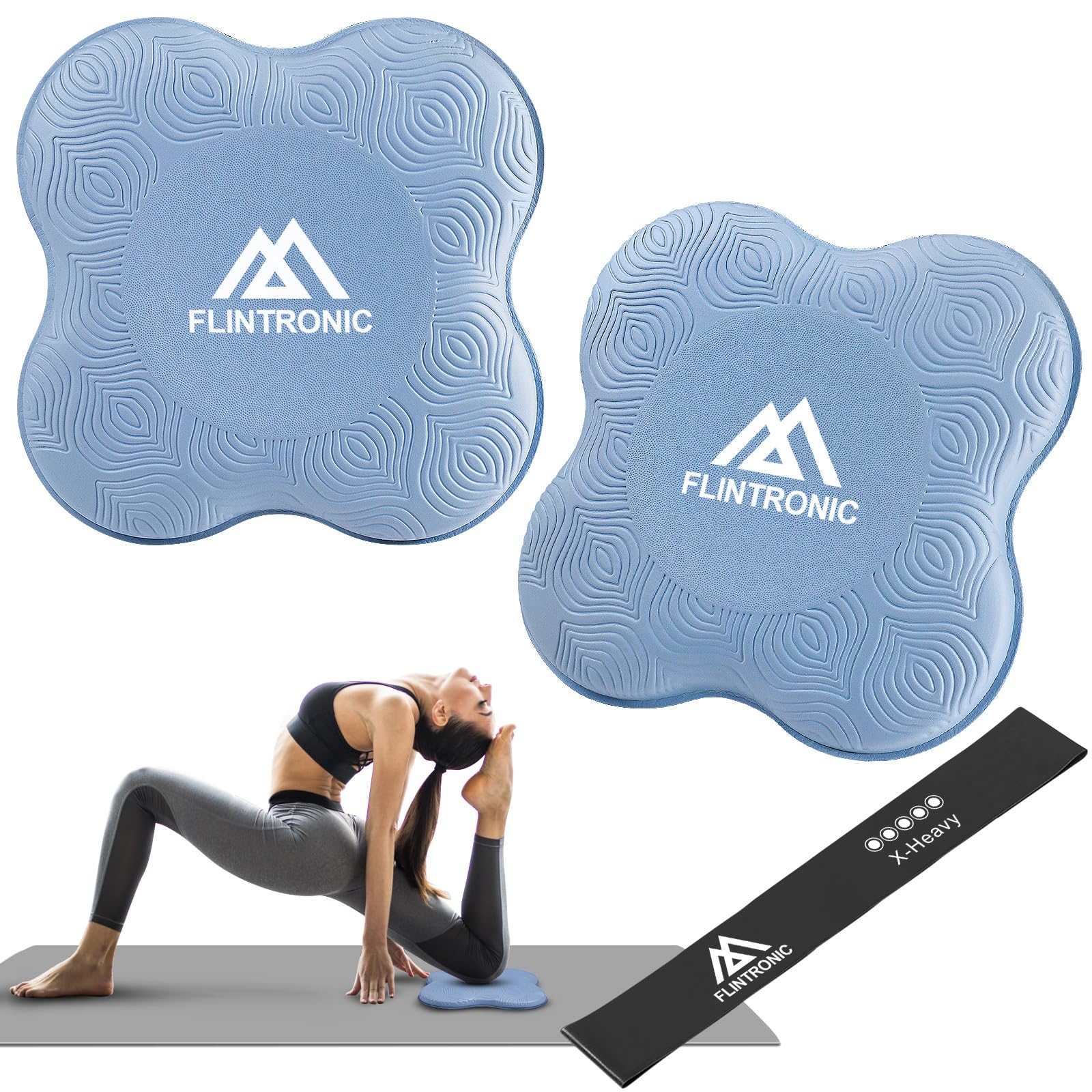 flintronic Yoga Knee Pad, 2PCS Non-Slip Yoga Mat, TPE Non-Slip Yoga Mats for Pilates, for Protection of Knees, Elbows and Ankles – Blue