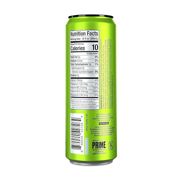 PRIME ENERGY LEMON LIME | ZERO SUGAR ENERGY DRINK | PREWORKOUT ENERGY | 200MG CAFFEINE WITH 355MG OF ELECTROLYTES AND COCONUT WATER FOR HYDRATION| VEGAN | GLUTEN FREE |12 FLUID OUNCE | 24 PACK