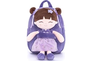 Gloveleya Back to School Gifts for Girls Kids Backpack Toddler Backpack Soft Plush Asian Girl Doll Backpacks Purple 9"
