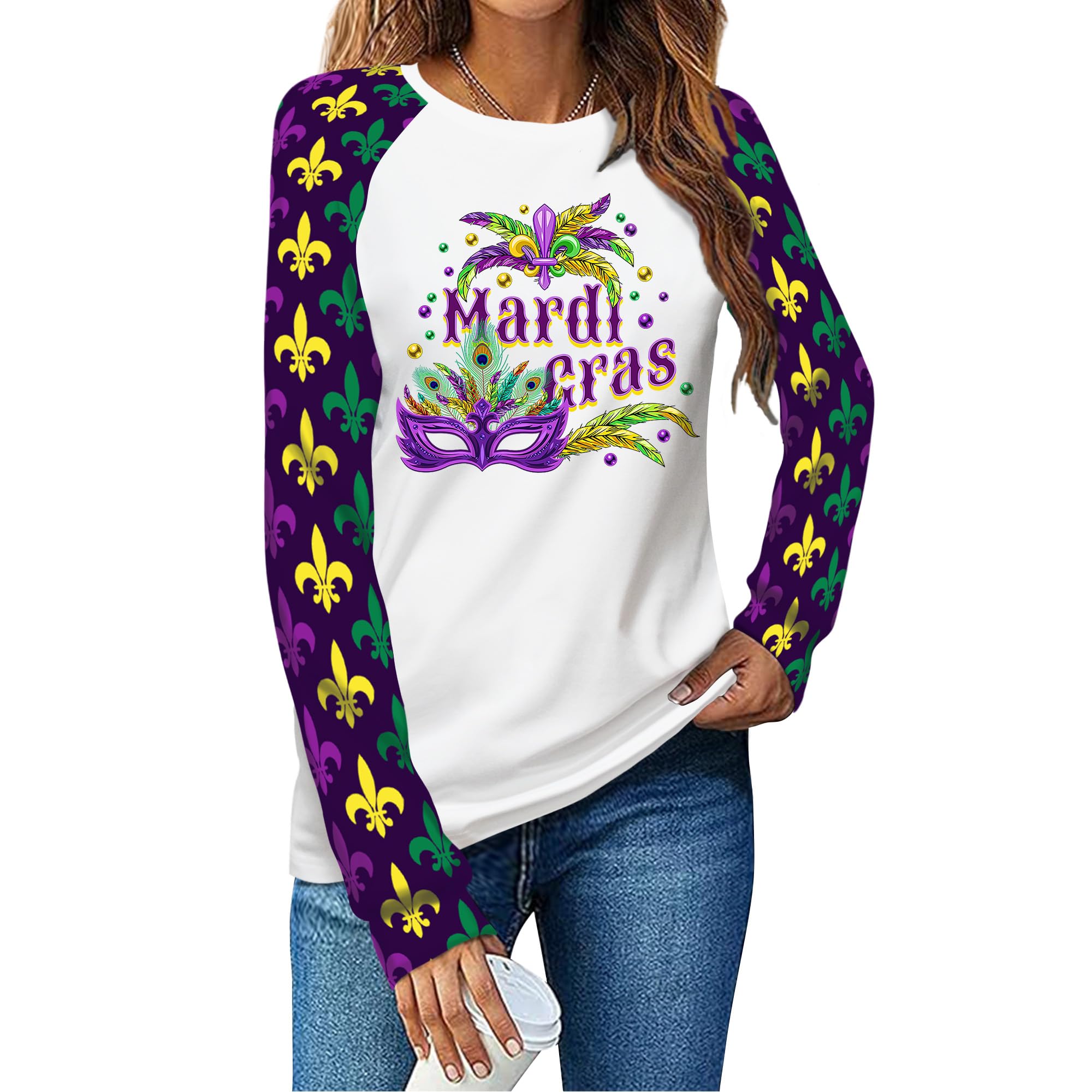 Mardi Gras Shirts for Women:Fat Tuesday Shirt Carnival Graphic Tee Long-Sleeve Higher Quality Printed Shirt