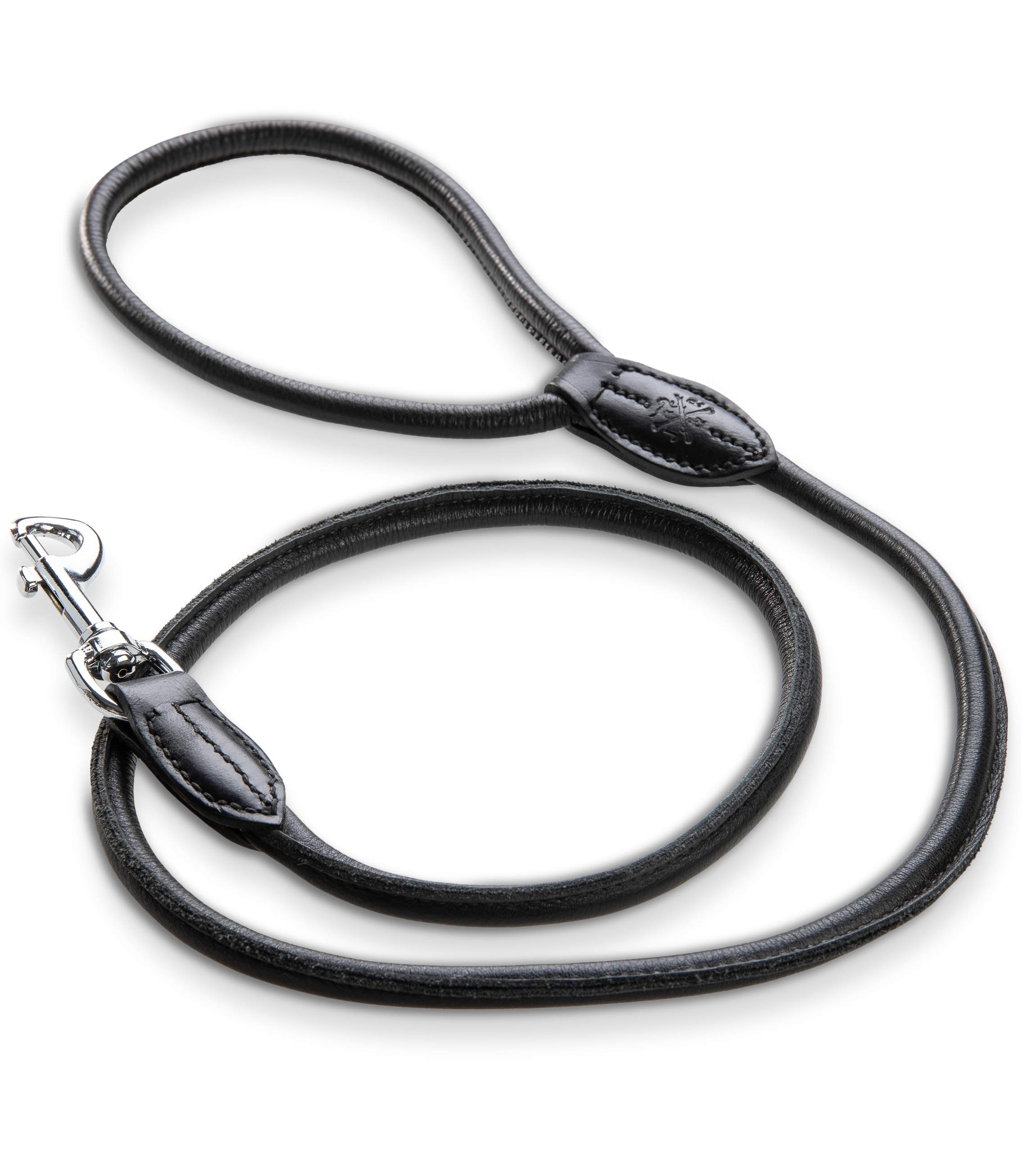 Jack & Russell Leather Premium Dog Leash Moritz 1,2m - Leash made of genuine leather with stainless steel or brass carabiner (Black)