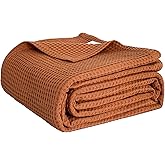 QKTE 100% Cotton Waffle Weave Blanket for Bed Couch, Soft Lightweight Breathable Cozy Blankets Home Décor for All-Season (Caramel, 40"x50")