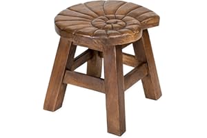 SEA ISLAND IMPORTS, INC. Nautilus Shell Stain Design Hand Carved Acacia Hardwood Decorative Short Stool