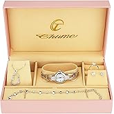 BELLOS Gift Set Women's Watch Silver- Jewelry set- Necklace-Ring- Earrings