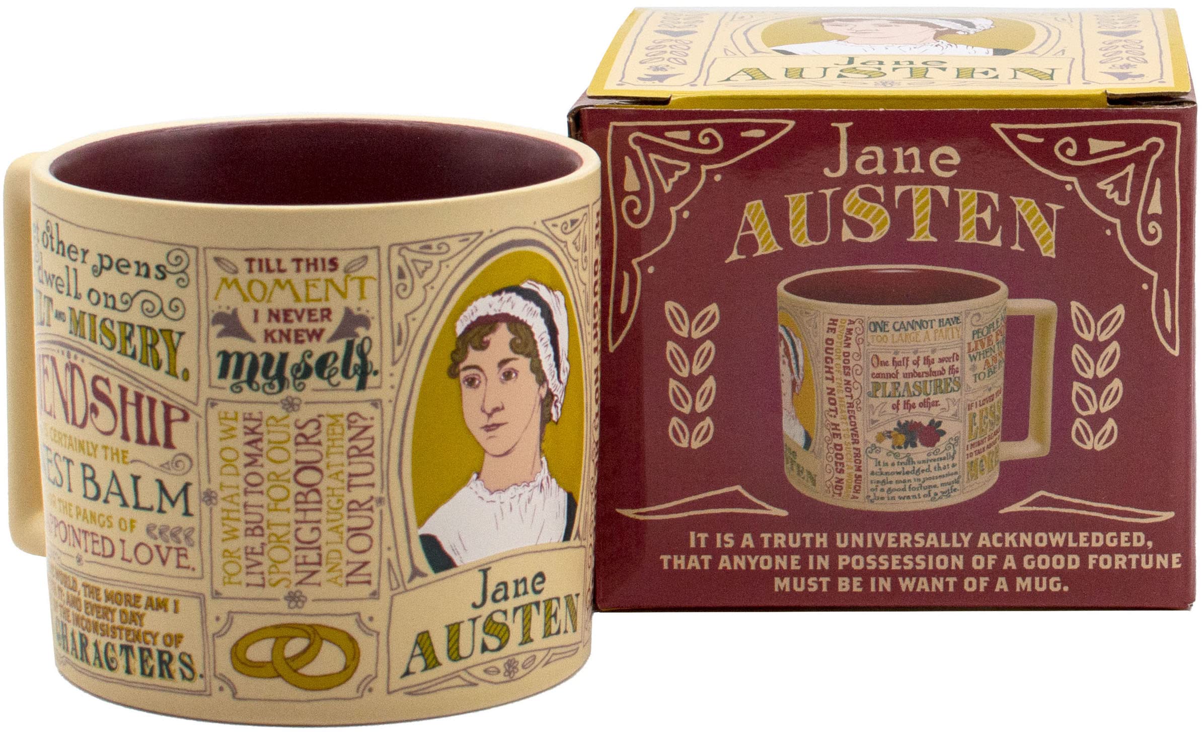 The Unemployed Philosophers Guild Jane Austen Coffee Mug - Austen's Most Famous Quotes and Depictions, Comes in a Fun Gift Box