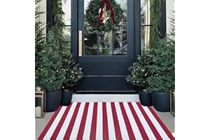 CAINANEL Christmas Outdoor mat Red and White Striped Outdoor Rug Front Porch Rug,Christmas Home Decor, Layerd Welcome Doormat for Front Porch Decor, Front Door, Farmhouse Decor (Red and White, 27.5'' x 43'')