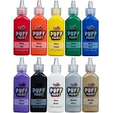 TULIP Puff Paint, Dimensional Fabric Paint, 0.75 oz, 10 Pack | Permanent, Flexible &amp; Washable, Rainbow Colors for Clothing, Costumes, Shoes &amp; DIY Crafts