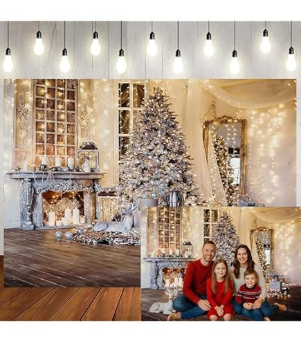 12x10ft Christmas Backdrop - Fireplace & Tree Holiday Photo Background For Party Decor