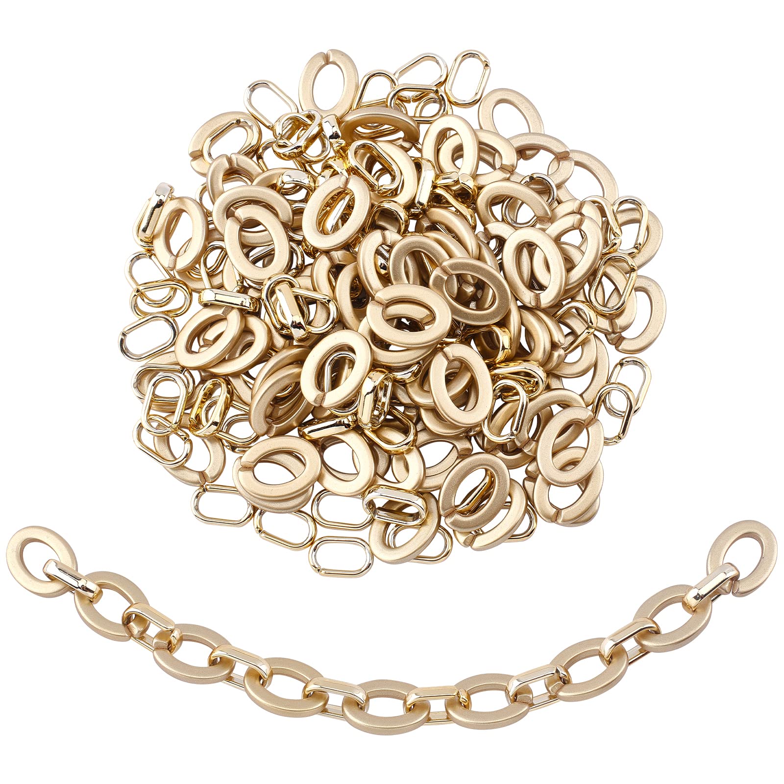 SUPERFINDINGS 200Pcs 2 Styles Opaque Linking Rings Acrylic and CCB Plastic Gold Quick Link Connectors Oval Link Curb Chain Connectors for Earring Necklace Jewelry Eyeglass Chain DIY Craft Making