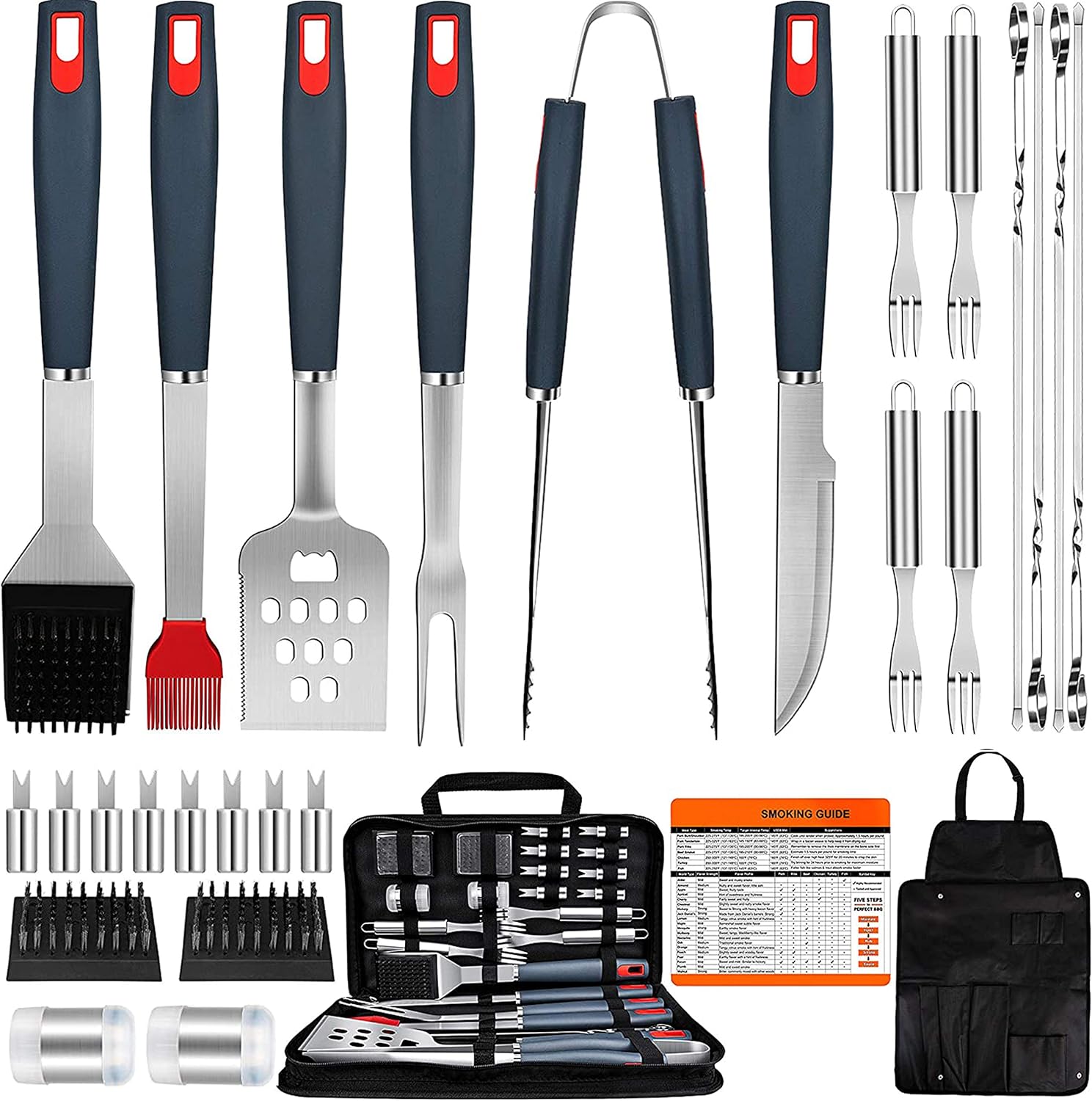 EUHOME Grilling Accessories BBQ Grill Tools Set Heavy Duty Utensils 31 PCS Set, Thick Stainless Steel Utensils for Smoker, Camping, Kitchen, Barbecue with Nylon Carry Bag Great Gift Christmas for Men