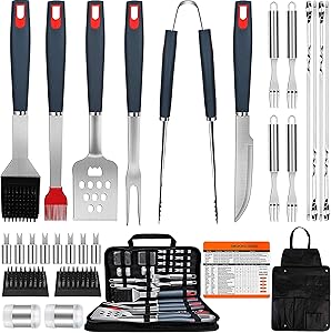EUHOME Grilling Accessories BBQ Grill Tools Set Heavy Duty Utensils 31 PCS Set, Thick Stainless Steel Utensils for Smoker, Camping, Kitchen, Barbecue with Nylon Carry Bag Great Gift Christmas for Men