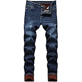 FREDD MARSHALL Men's Fleece Lined Skinny Winter Slim Fit Thicken Warm Stretch Jeans