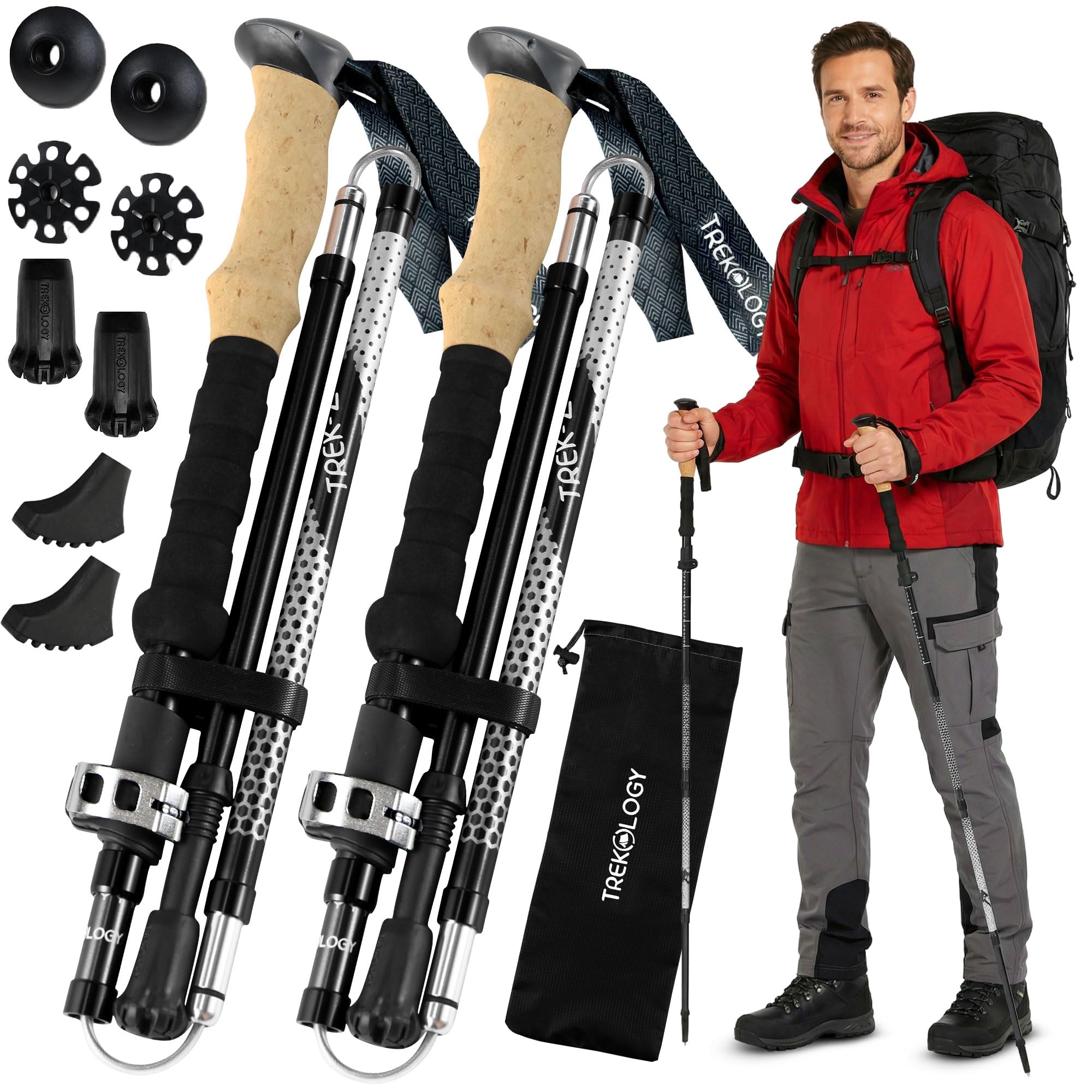 Trekology TREK-Z Walking Poles - Foldable Trekking Poles for Men & Women - Adjustable Nordic Walking Sticks, Hiking Sticks & Collapsible Hiking Gear
