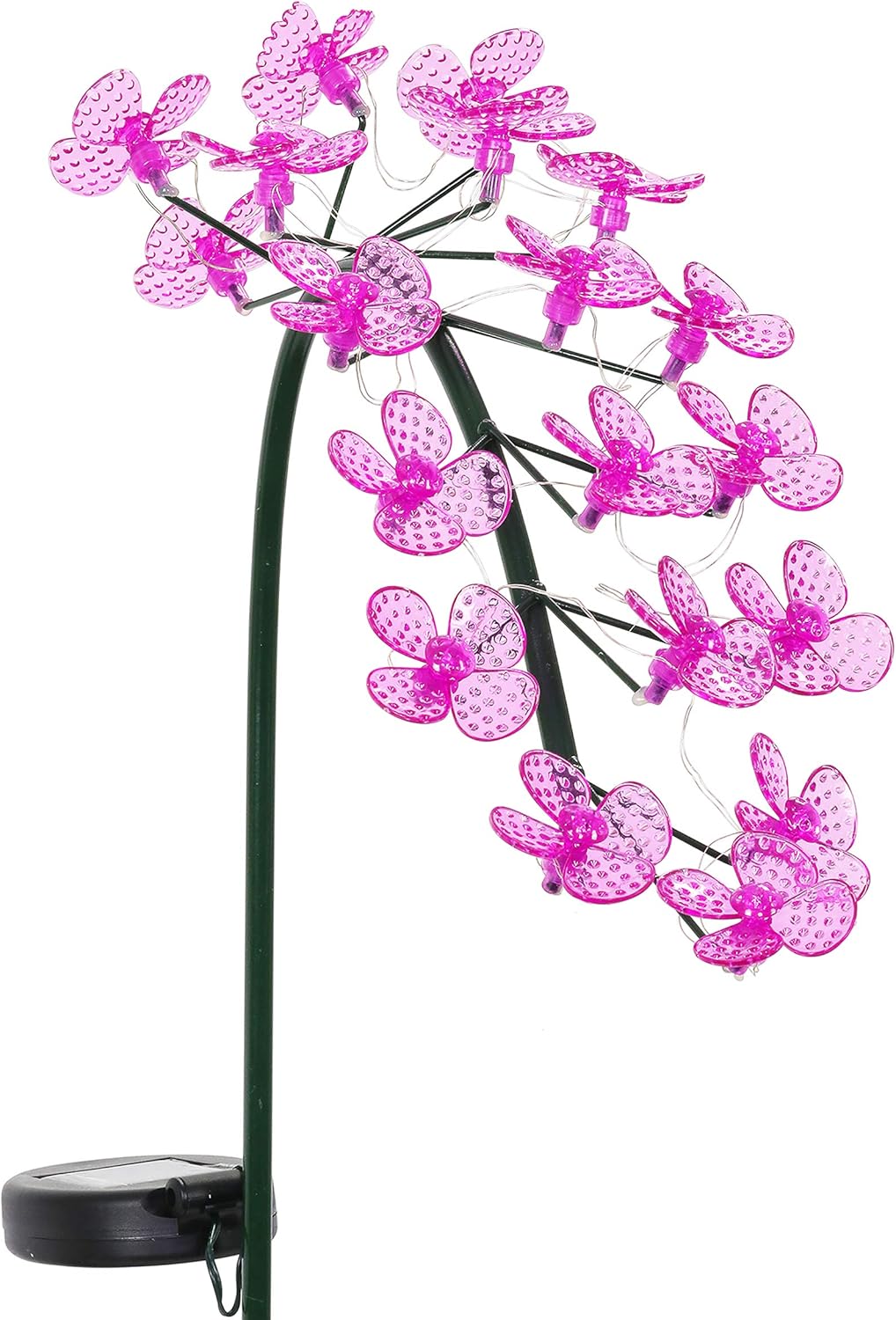 Exhart Solar Spinning Windmill Flowers w/Solar Powered Pink LED Lights Garden Stake | Cascading Flower Stake for Yard Decoration, Durable & UV Treated Metal Hanging Stake for Garden Decor 27”