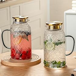 Buaic Glass Pitcher with Lid, 2 PACK 84 oz/2.5L