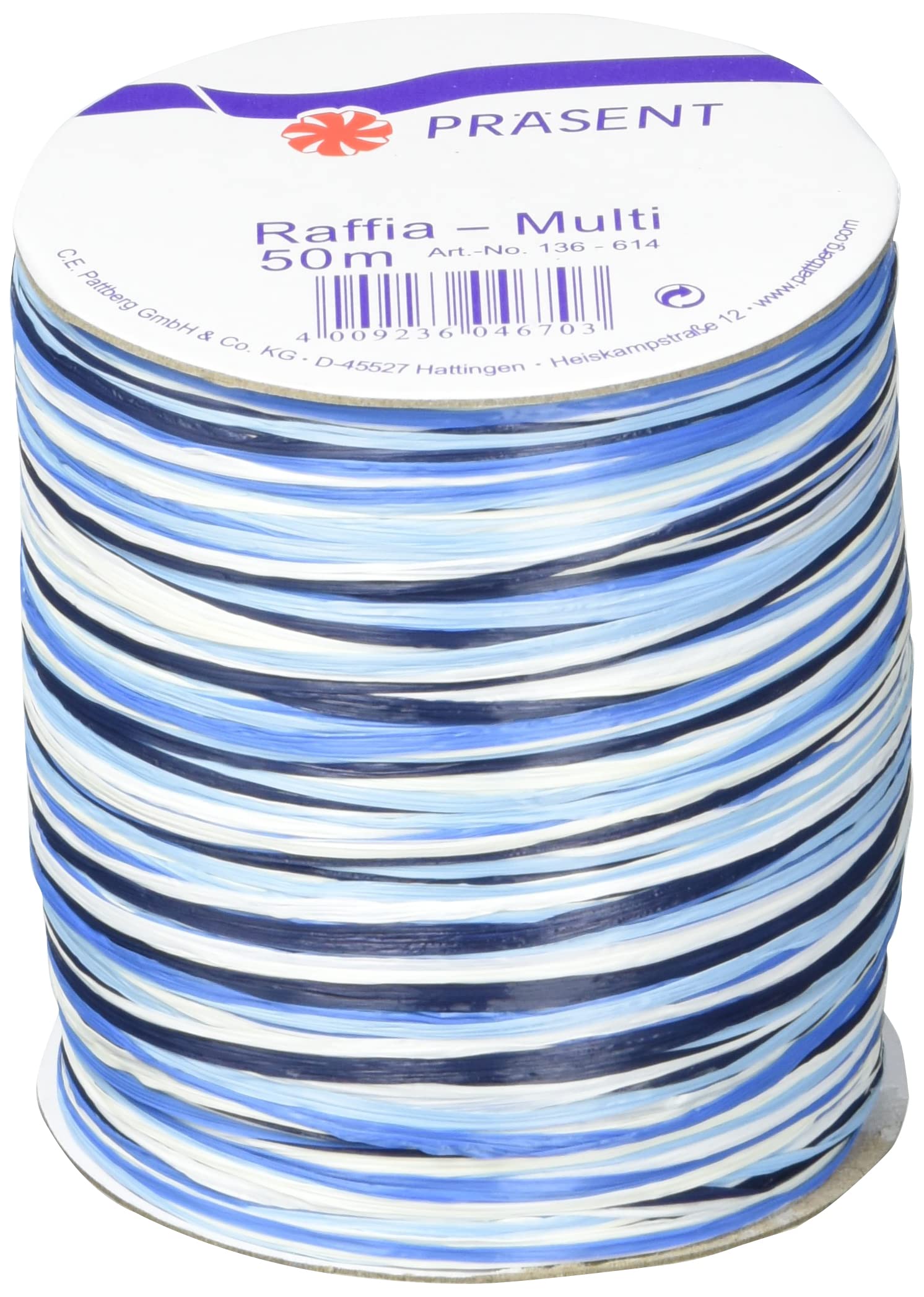 PRÄSENT C.E. Pattberg RAFFIA Multicolour Blue-White-Cream Ribbon, 55 Yards for Wrapping Presents, 5-Strand for Gifts, Accessories for Decorating and Handicrafts, for Every Occasion