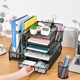 Marbrasse Desk Organiser 5-Tier Tray Drawer 2 Pen Holders Mesh Black view 6
