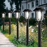 ILANCK 12 Pack Solar Lights Outdoor, Bright 6000K Cool White Solar Pathway Lights Waterproof Auto On/Off Powered,Landscape Lighting for Walkway, Yard, Path, Driveway, Garden