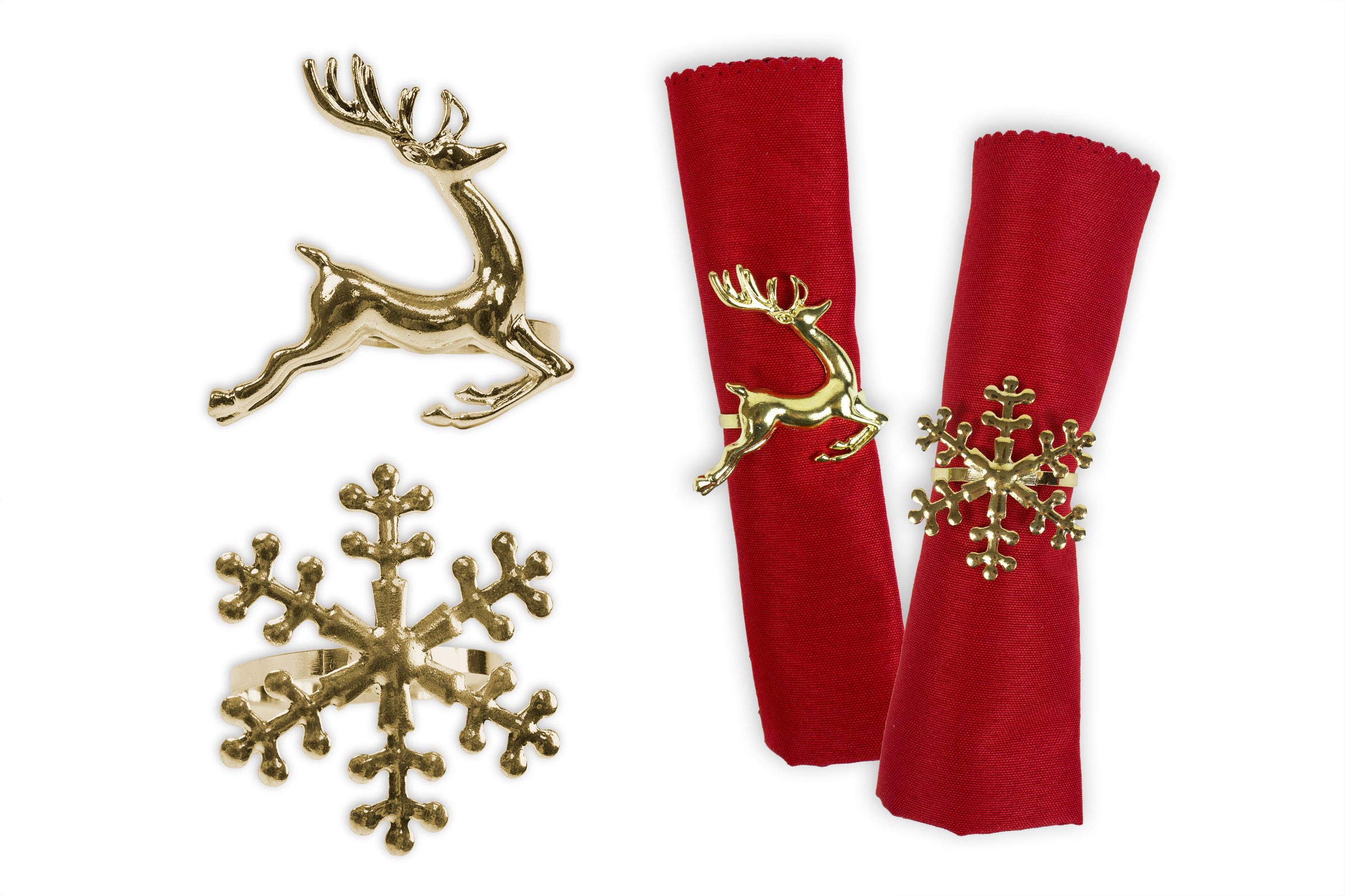 Napkin Rings Set of 6 Gold Napkin Rings Snowflake Reindeer Christmas Lunch Party Tableware Christmas Decorations Napkin Holder