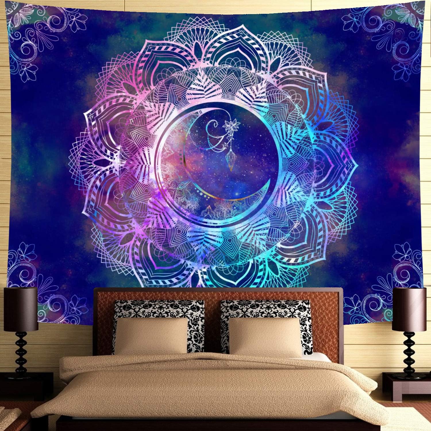 Ameyahud Mandala Tapestry Blue Starry Night Tapestry Mandala Celestial Moon  Tapestry Wall Hanging Bohemian Psychedelic Wall Tapestry Hippie Boho 