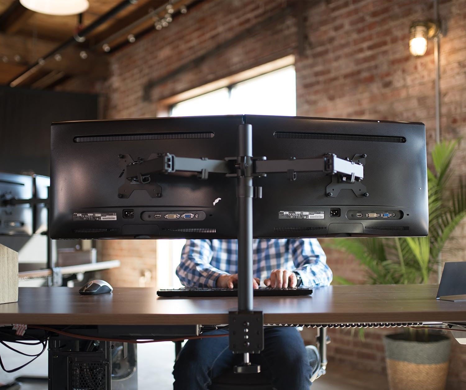 VIVO Dual LCD Monitor Desk Mount Stand Heavy Duty Fully Adjustable fits 2 /Two Screens up to 27" (STAND-V002): Computers & Accessories