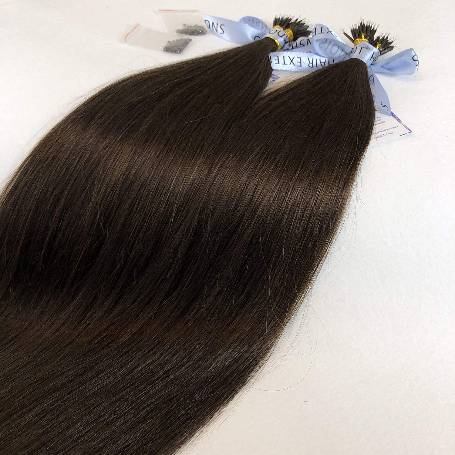 GOOFIT Nano Tip Hair Extensions Nano Beads Remy Hair Nano Ring Human Hair - 1g/s, 50s/pack - (24" #02 Dark Brown)