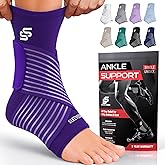 Sleeve Stars Ankle Brace for Women & Men, Ankle Wrap for Sprained Ankle, Compression Sleeve for Plantar Fasciitis Relief, Easy Customizable Support: w/Removable Strap (Single/L:12"-13"/Dark Purple)