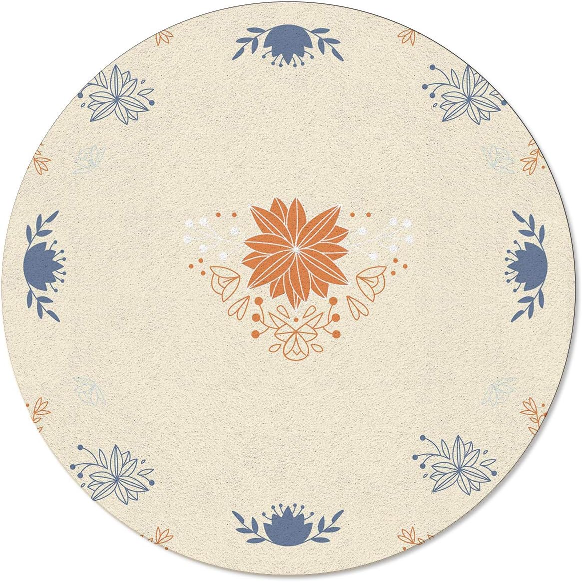 SunnyM Round Area Rugs 6 ft Art Floral Leaves Plant Soft Indoors/Living Room/Bedroom/Children Playroom/Kitchen Mats Non Slip Rubber Backing Yoga Carpets