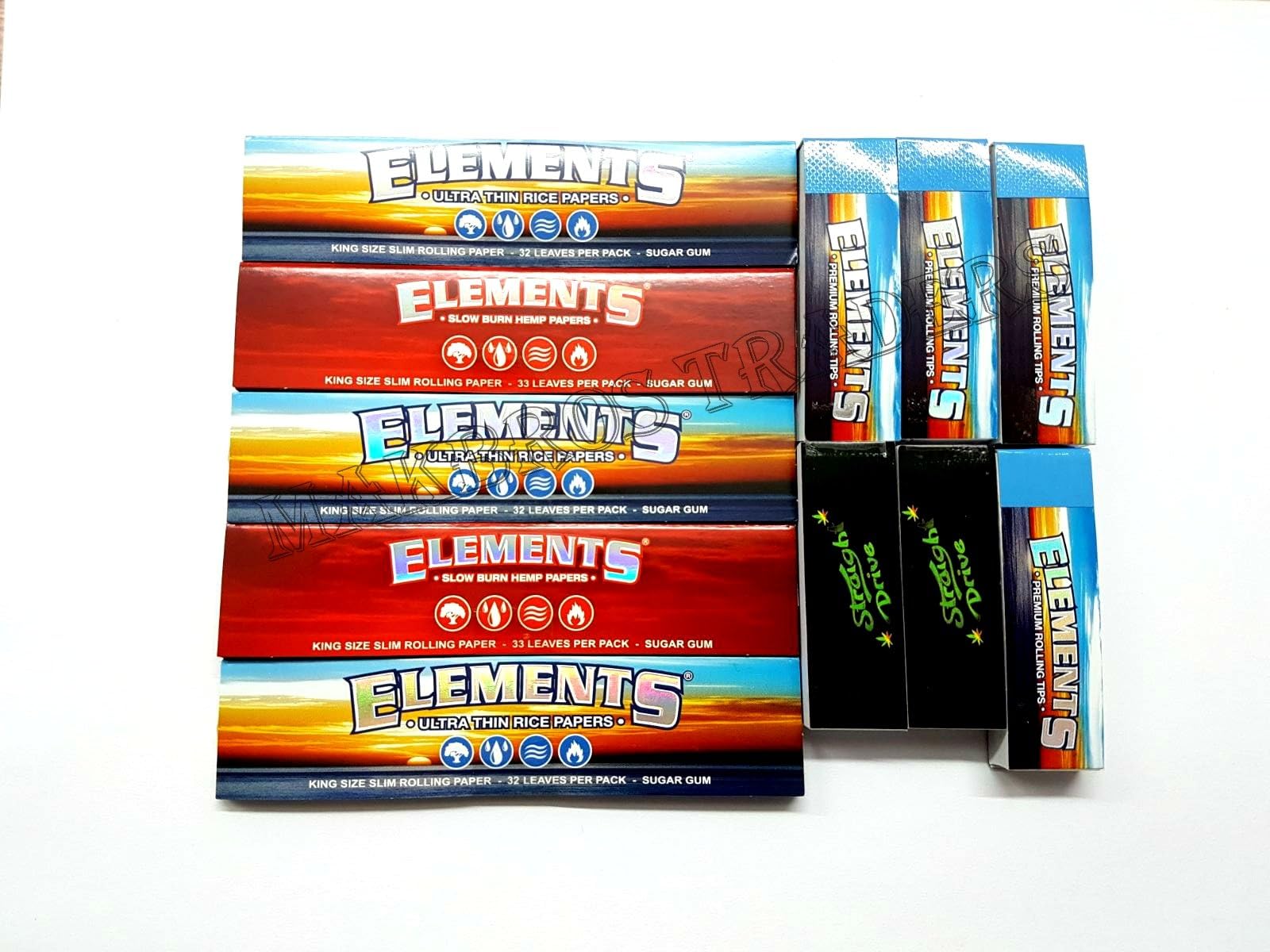 5 Booklets of King Size Rolling Papers & 6 Booklets of Standard Rolling Tips By MakBros (Elements Blue & Red)