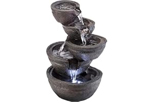 Alpine Corporation WIN1138 13" Indoor Tabletop Tiering Bowls Water Fountain with LED Lights – Cascading Water Feature for Home, Office, Meditation, and Relaxation, Dark Gray