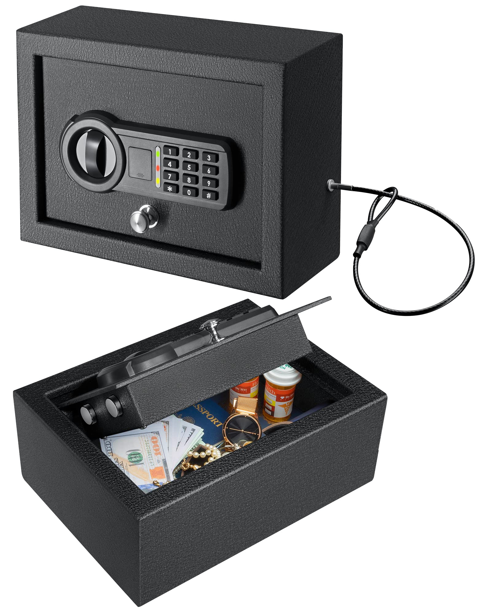 Photo 1 of JINXNOBI Top Opening Keypad Security Desk Drawer Safe,Digital Floor Safe,Portable Safe with Cable,Electronic Steel Home Security Chest