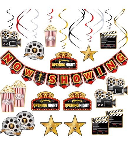 Hollywood-Filmnacht-Banner „Lights, Camera, Action“ – Deko Für Party, Veranda, Kinoabend Zu Hause, 47x30 Cm