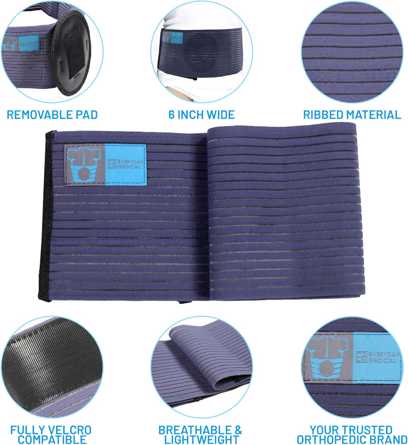 Everyday Medical Umbilical Hernia Belt - for Men and Women – Abdominal Hernia Binder for Belly Button Navel Hernia Support, Helps Relieve Pain - for Incisional, Epigastric, Ventral, Inguinal Hernia: Health & Personal Care